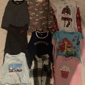 Girl bundle of size 6 long sleeve shirts,pijamas and pants
